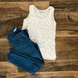 CAbi White crochet tank